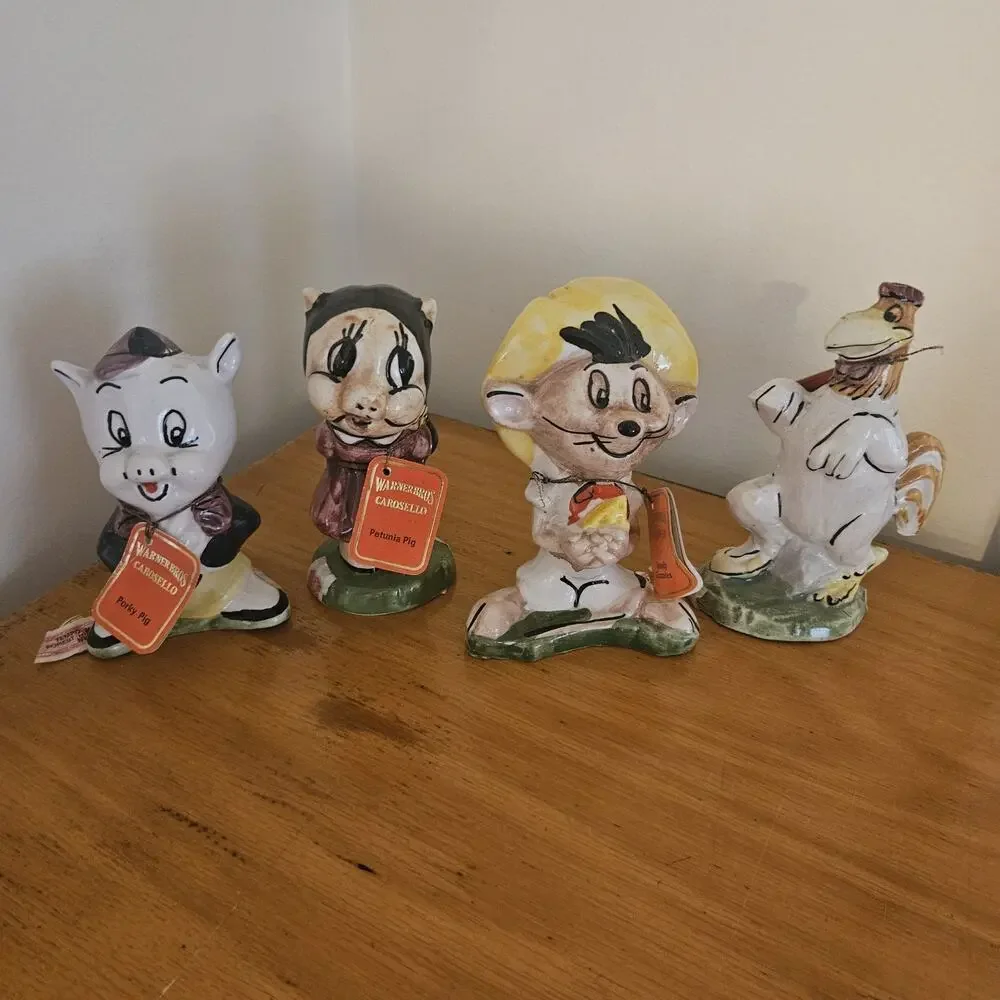 Lot of 4 ALPA Warner Bros Carosello Decanter Looney PORKY PETUNIA SPEEDY FOGHORN